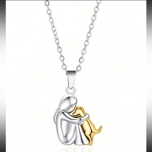 Girl and Dog Necklace, Girl and Dog Pendant Necklace, Dog Lover Gift